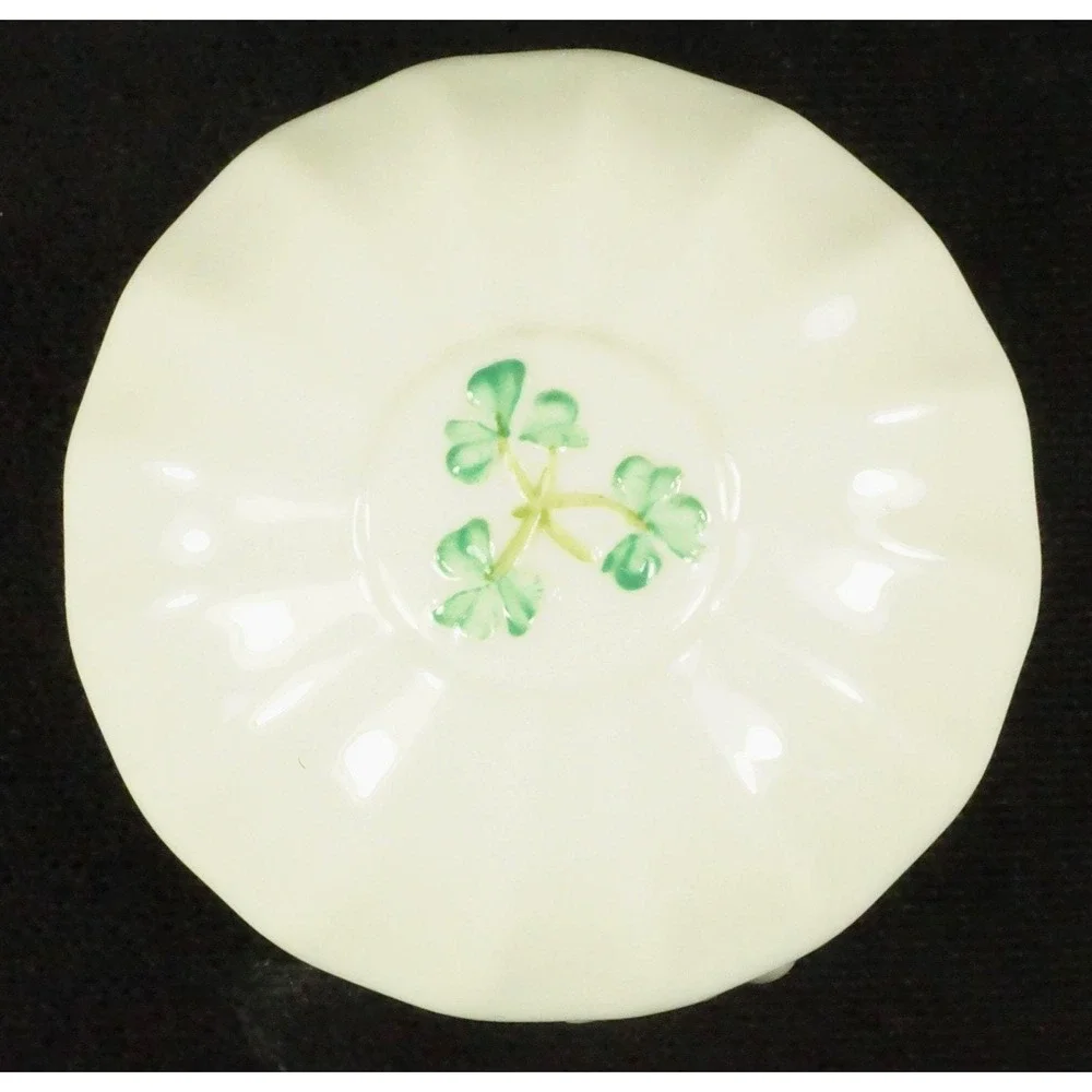 Irish Belleek Pottery Nadine Trinket Box with Lid 9th Blue Mark Signed Vtg 1990s